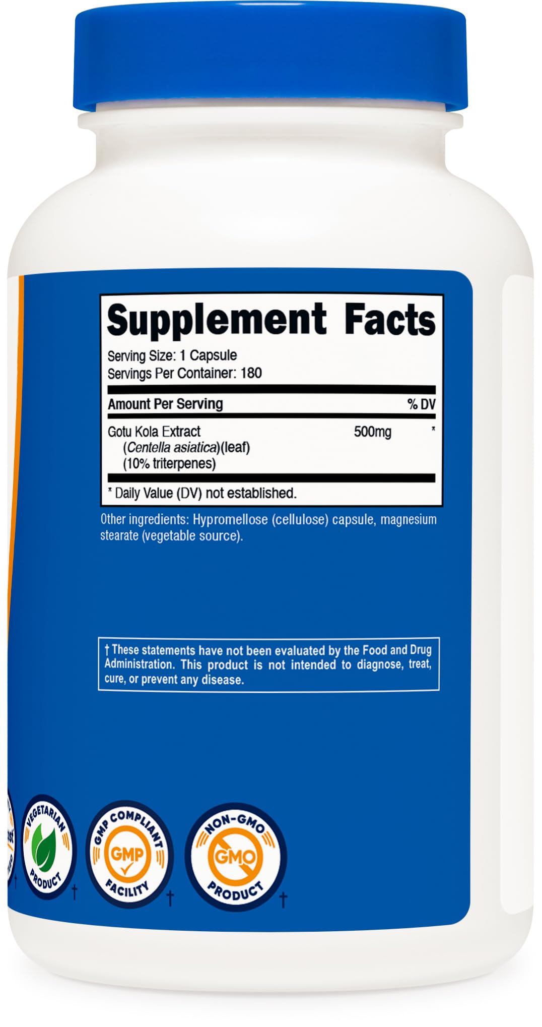 Nutricost Gotu Kola 500 MG - 180 Vegetarian Capsules | Gluten Free, Non-GMO