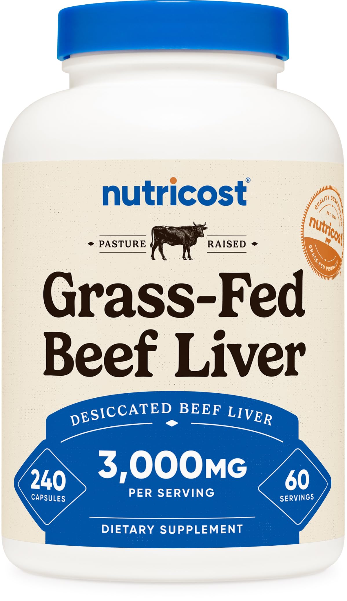 Nutricost Grass-Fed Desiccated Beef Liver Capsules 3000mg per Serving | 60 Servings (240 Caps)