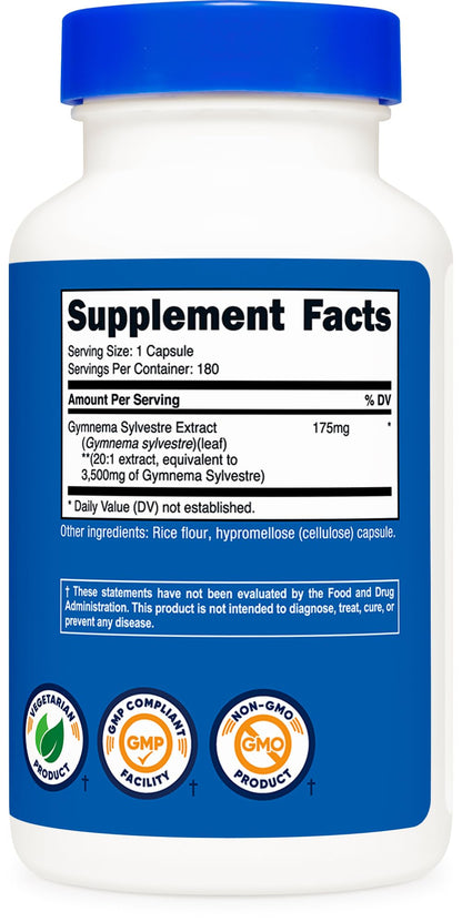 Nutricost Gymnema Sylvestre 3,500mg (20:1) - 180 Capsules, Non-GMO, Gluten Free