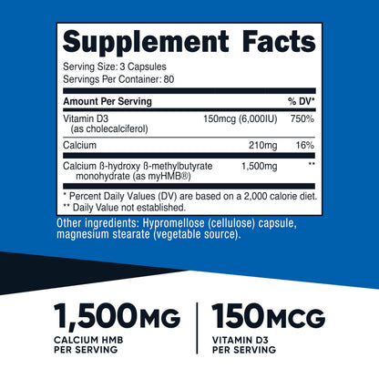 Nutricost HMB 1500mg & Vitamin D3 6000IU - 240 Capsules (80 Servings) Gluten Free & Non-GMO