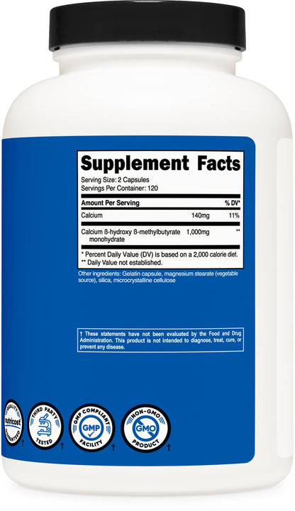 Nutricost HMB 1000mg - 240 Capsules | 120 Servings | Gluten Free & Non-GMO