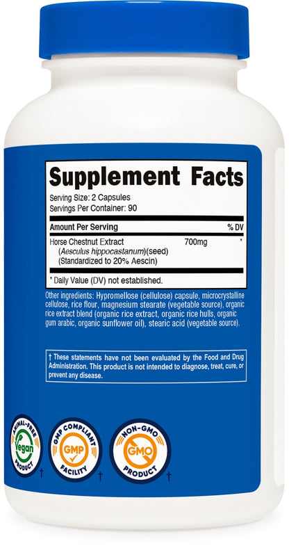 Nutricost Horse Chestnut Extract Capsules 700 MG - 180 Caps (90 Servings) | Non-GMO, Vegan