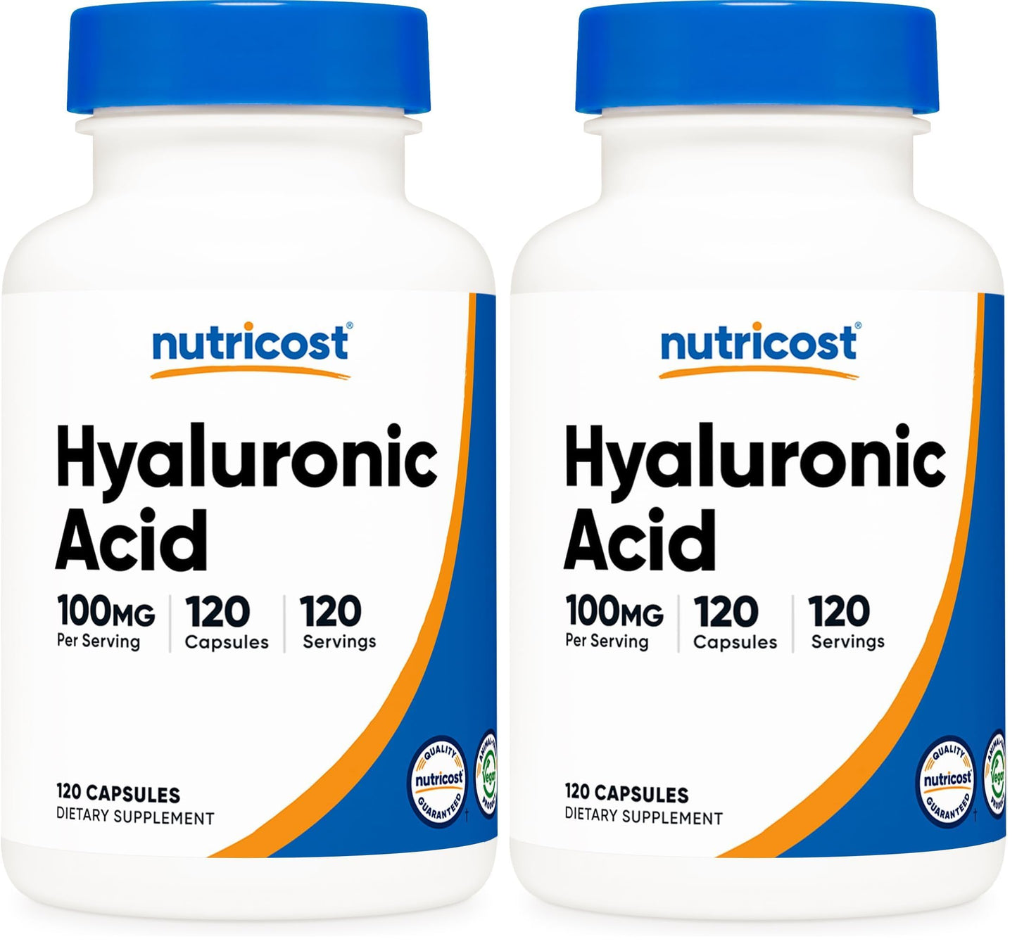 Nutricost Hyaluronic Acid 100mg Capsules – 120 Vegetarian Capsules per Bottle, Gluten Free & Non-GMO (2-pack)
