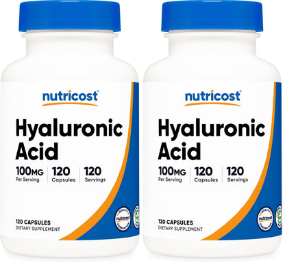 Nutricost Hyaluronic Acid 100mg Capsules – 120 Vegetarian Capsules per Bottle, Gluten Free & Non-GMO (2-pack)