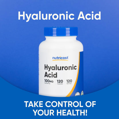 Nutricost Hyaluronic Acid 100mg Capsules – 120 Vegetarian Capsules per Bottle, Gluten Free & Non-GMO (2-pack)