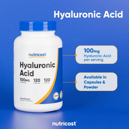 Nutricost Hyaluronic Acid 100mg Capsules – 120 Vegetarian Capsules per Bottle, Gluten Free & Non-GMO (2-pack)
