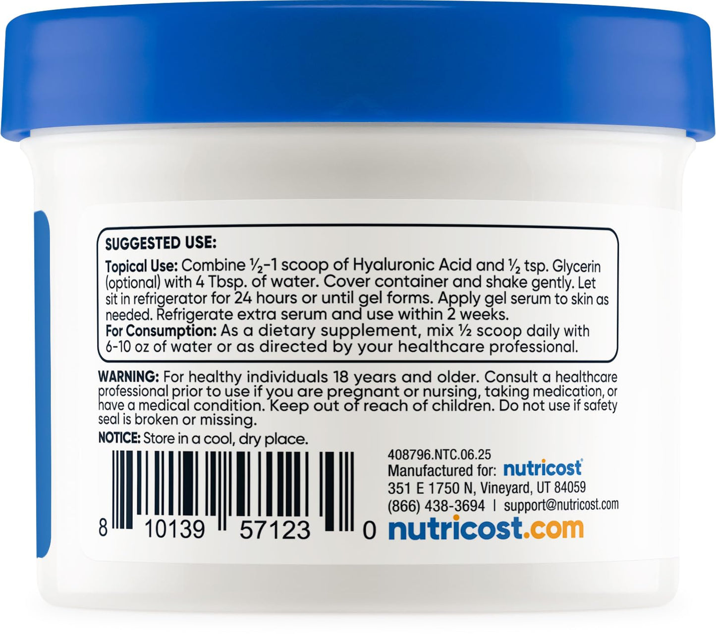 Nutricost Hyaluronic Acid Powder 50 Grams - Water Soluble, Fine Powder, Gluten Free, Non-GMO