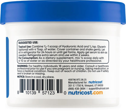 Nutricost Hyaluronic Acid Powder 50 Grams - Water Soluble, Fine Powder, Gluten Free, Non-GMO