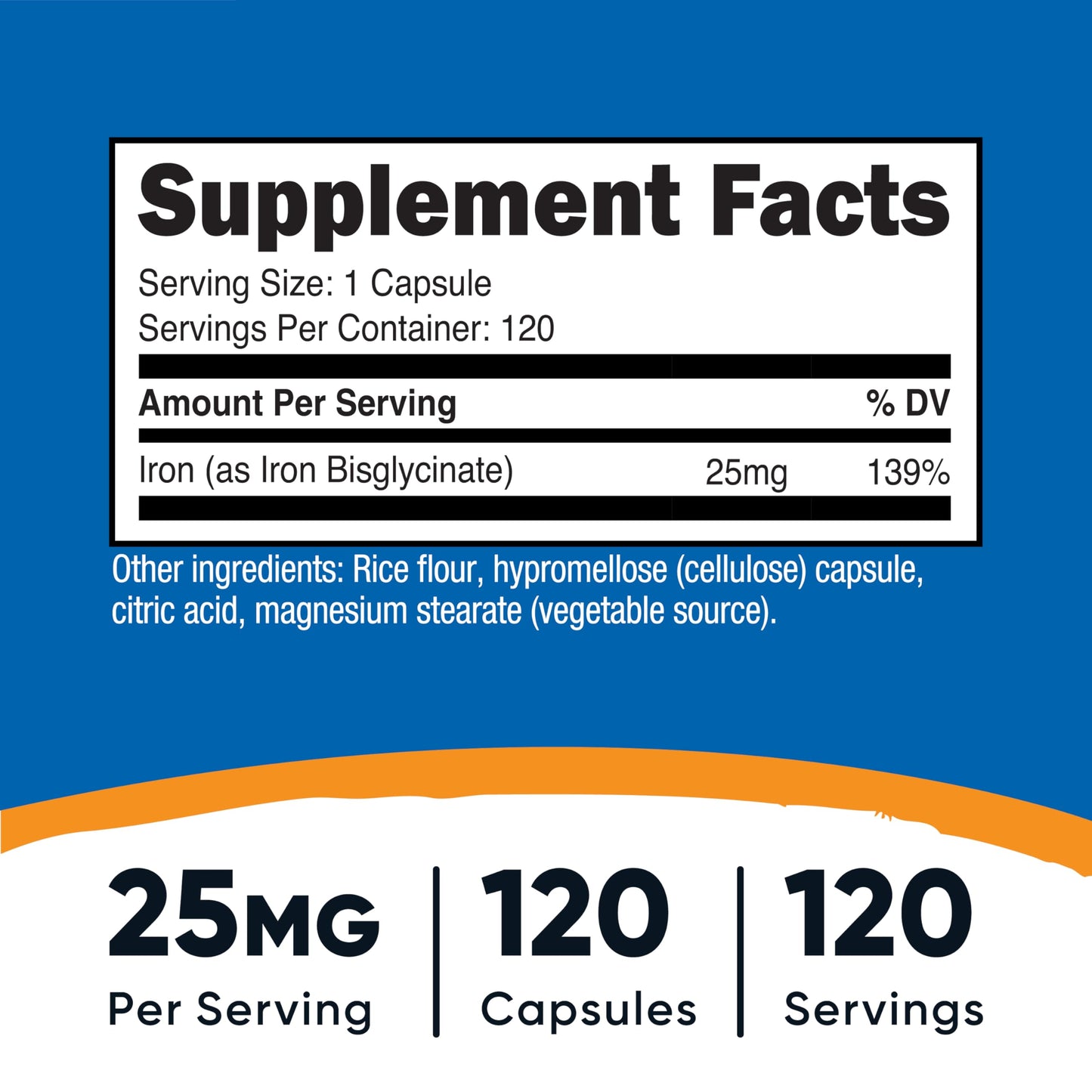 Nutricost Iron Bisglycinate 25mg - 120 Capsules | Non-GMO & Gluten-Free