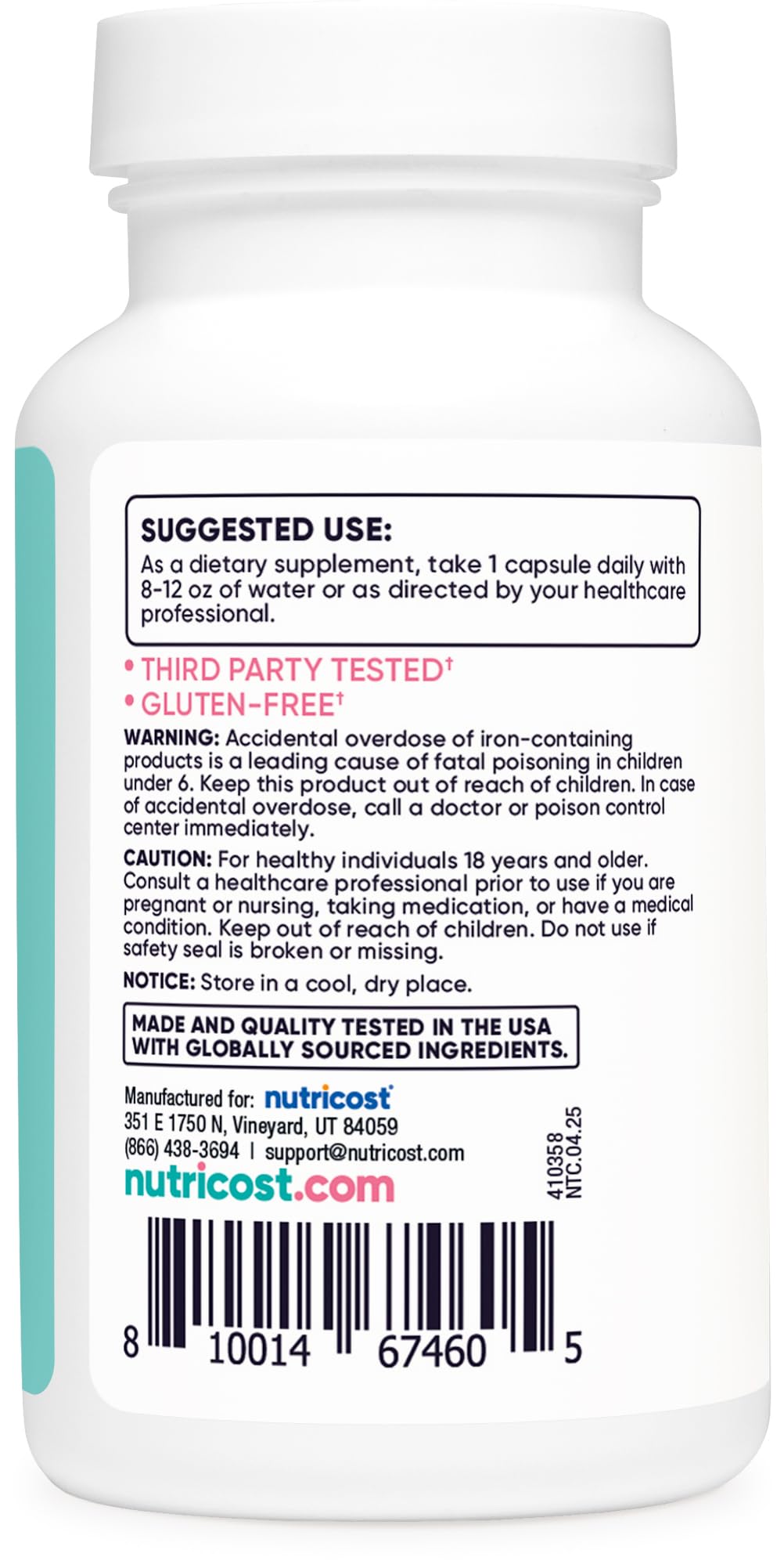 Nutricost Iron for Women 65mg – 180 Capsules | Vegetarian, Non-GMO, Gluten Free