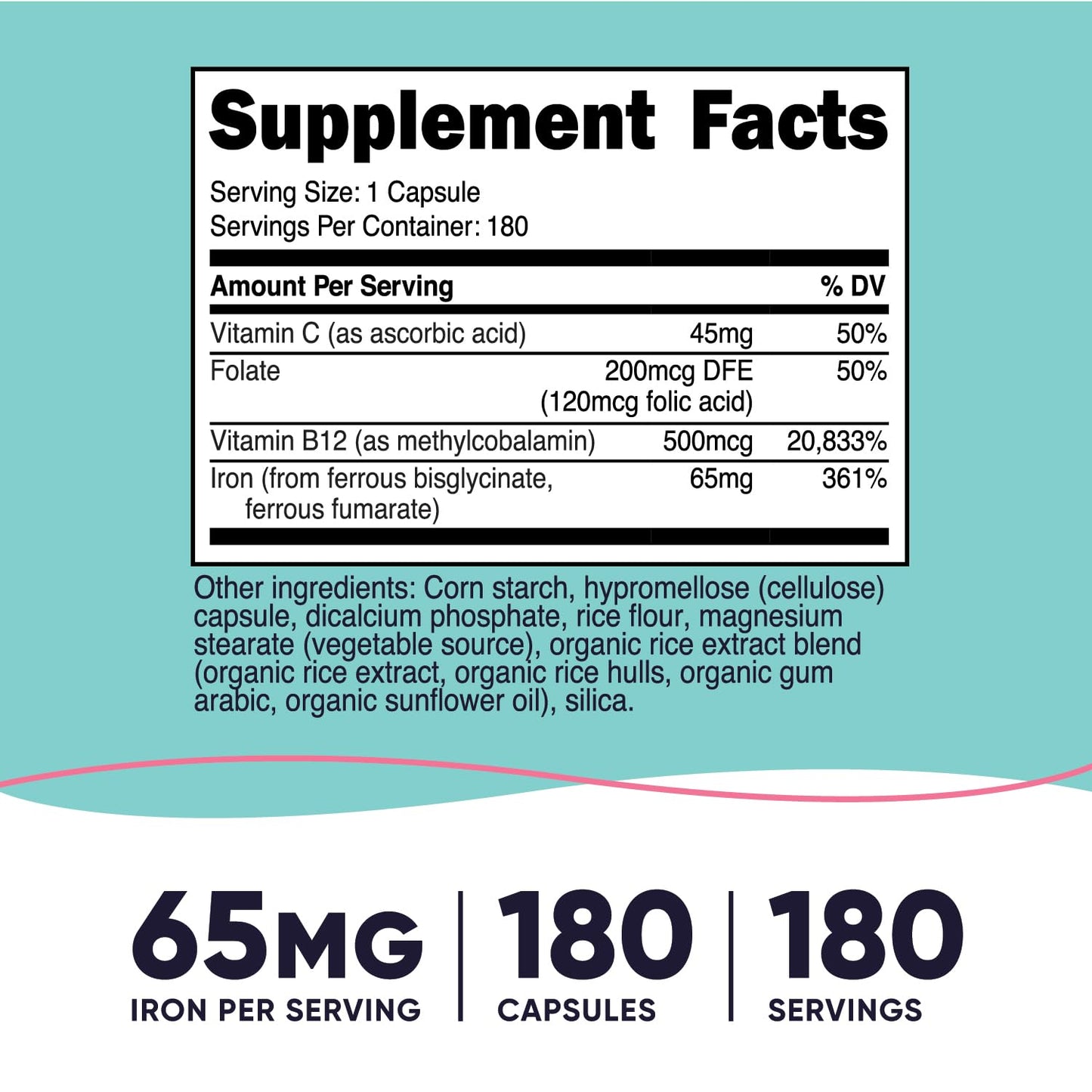 Nutricost Iron for Women 65mg – 180 Capsules | Vegetarian, Non-GMO, Gluten Free