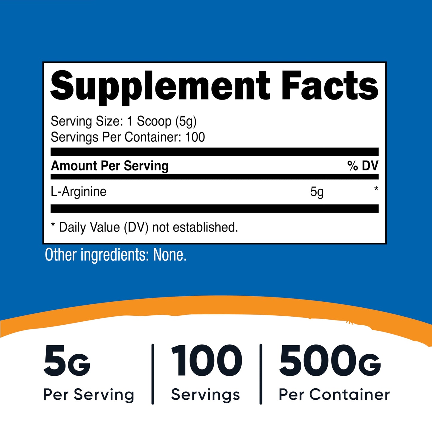 Nutricost L-Arginine Powder 500g (1.1lbs) – 5g Per Serving, 100 Servings