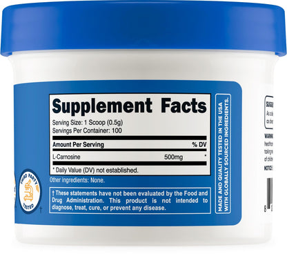 Nutricost L-Carnosine Powder 50g (100 Servings) – Non-GMO