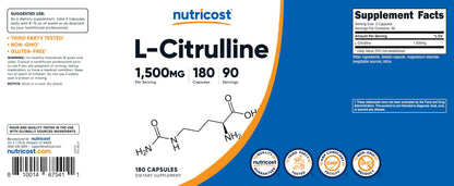 Nutricost L-Citrulline 1500mg – 180 Capsules | 750mg/Cap | Gluten Free, Non-GMO | Packaging May Vary