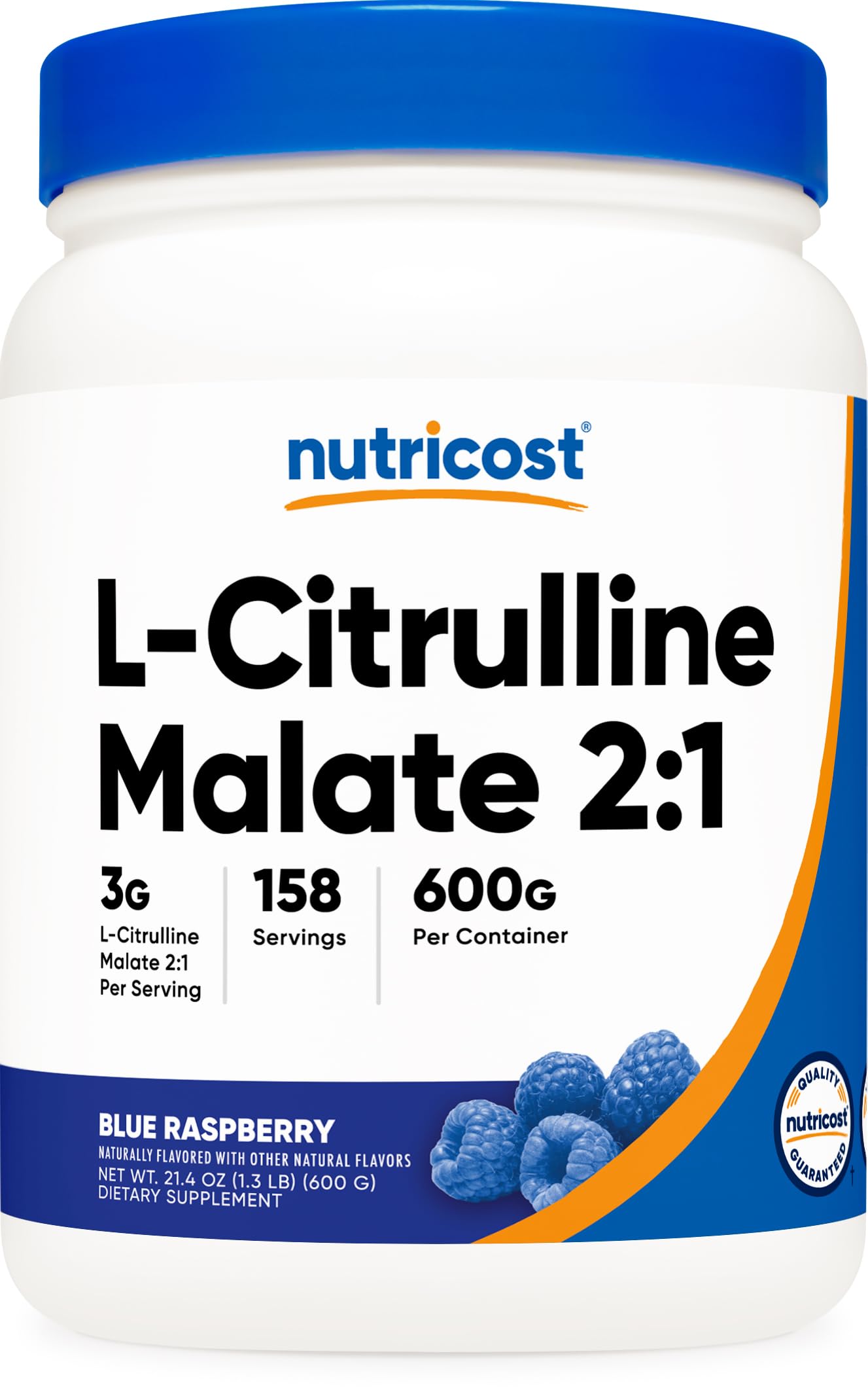 Nutricost L-Citrulline Malate 2:1 (600g) Blue Raspberry – 3g per Serving, 171 Servings | 30-Day Guarantee