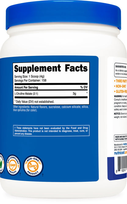 Nutricost L-Citrulline Malate 2:1 (600g) Blue Raspberry – 3g per Serving, 171 Servings | 30-Day Guarantee