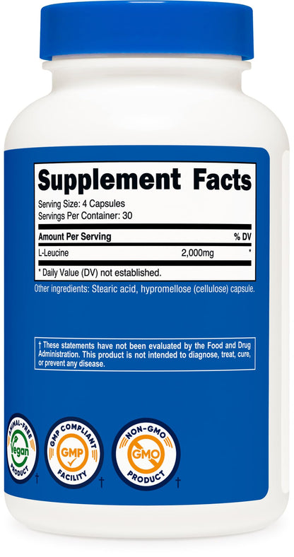 Nutricost L-Leucine 2,000mg – 120 Vegetarian Capsules (Pack of 2)
