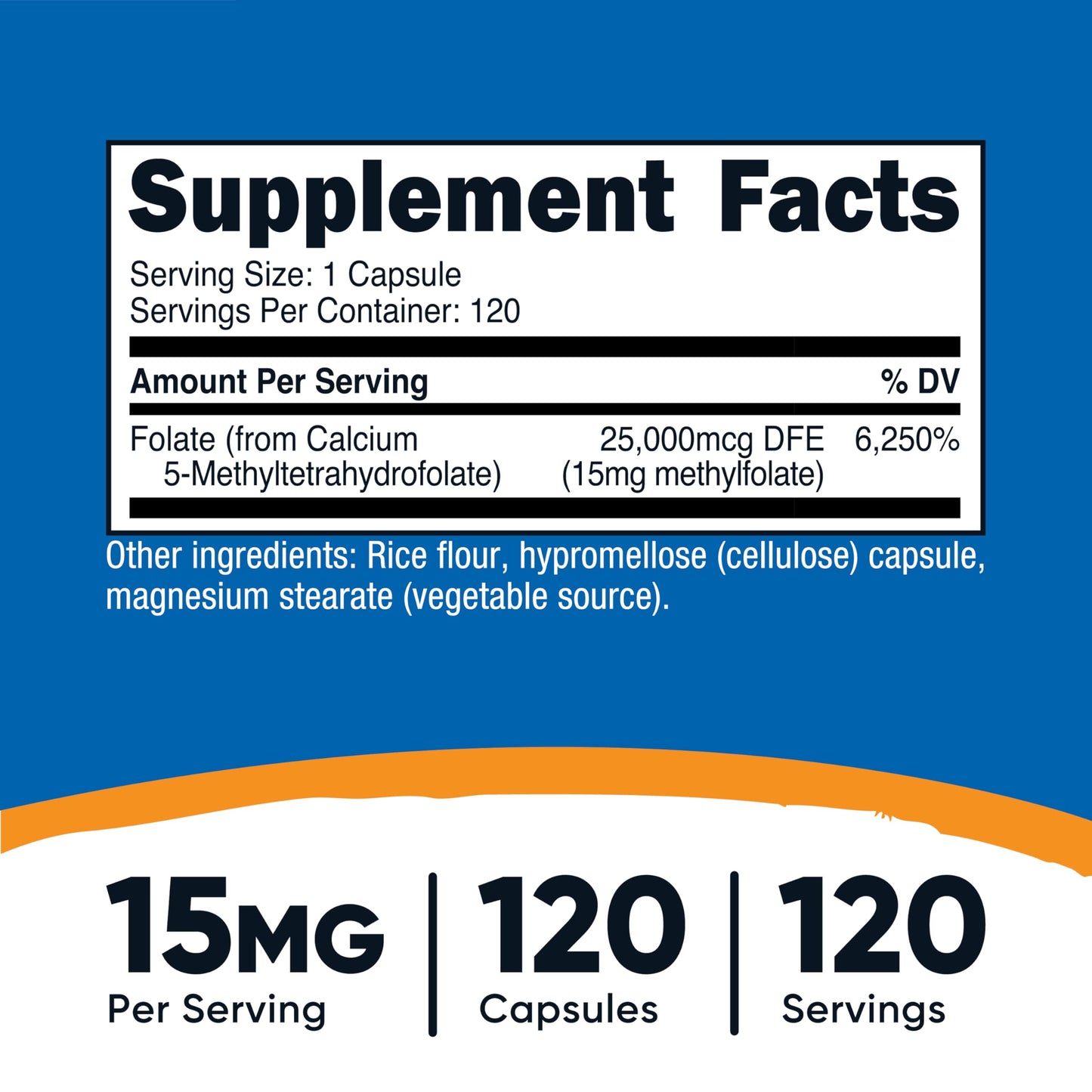 Nutricost L-Methylfolate 15mg, 120 Capsules (5-MTHF) - Vegan, Non-GMO, Gluten Free