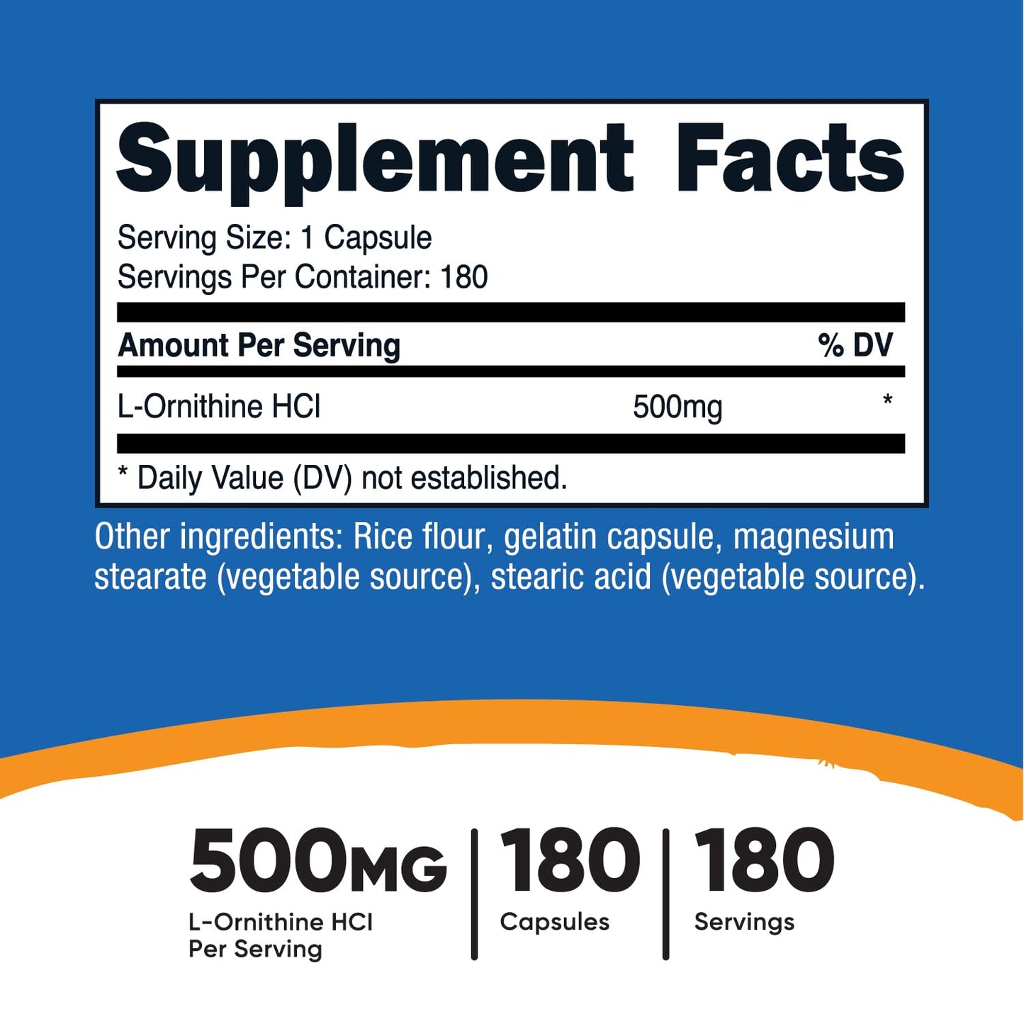 Nutricost L-Ornithine 500mg - 180 Capsules | Non-GMO & Gluten Free