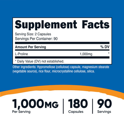 Nutricost L-Proline 1000mg - 180 Capsules (90 Servings) - Non-GMO, Gluten Free