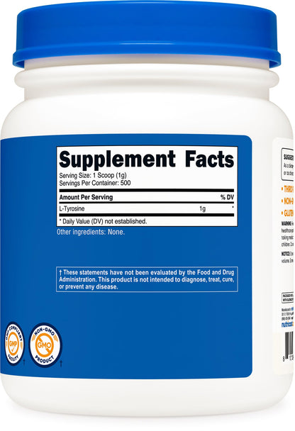 Nutricost L-Tyrosine Powder 500 Grams - Pure L-Tyrosine Powder 1000mg Per Serving