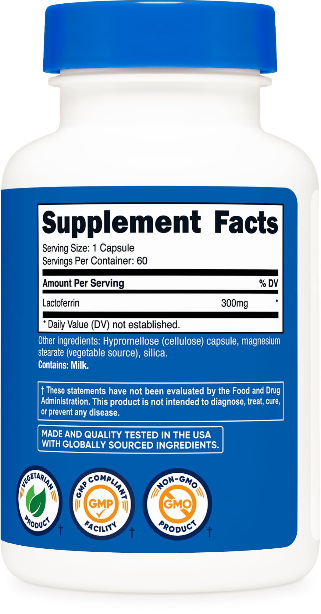 Nutricost Lactoferrin Capsules – 60 Servings (300mg) | Gluten-Free, Vegetarian, GMP-Certified