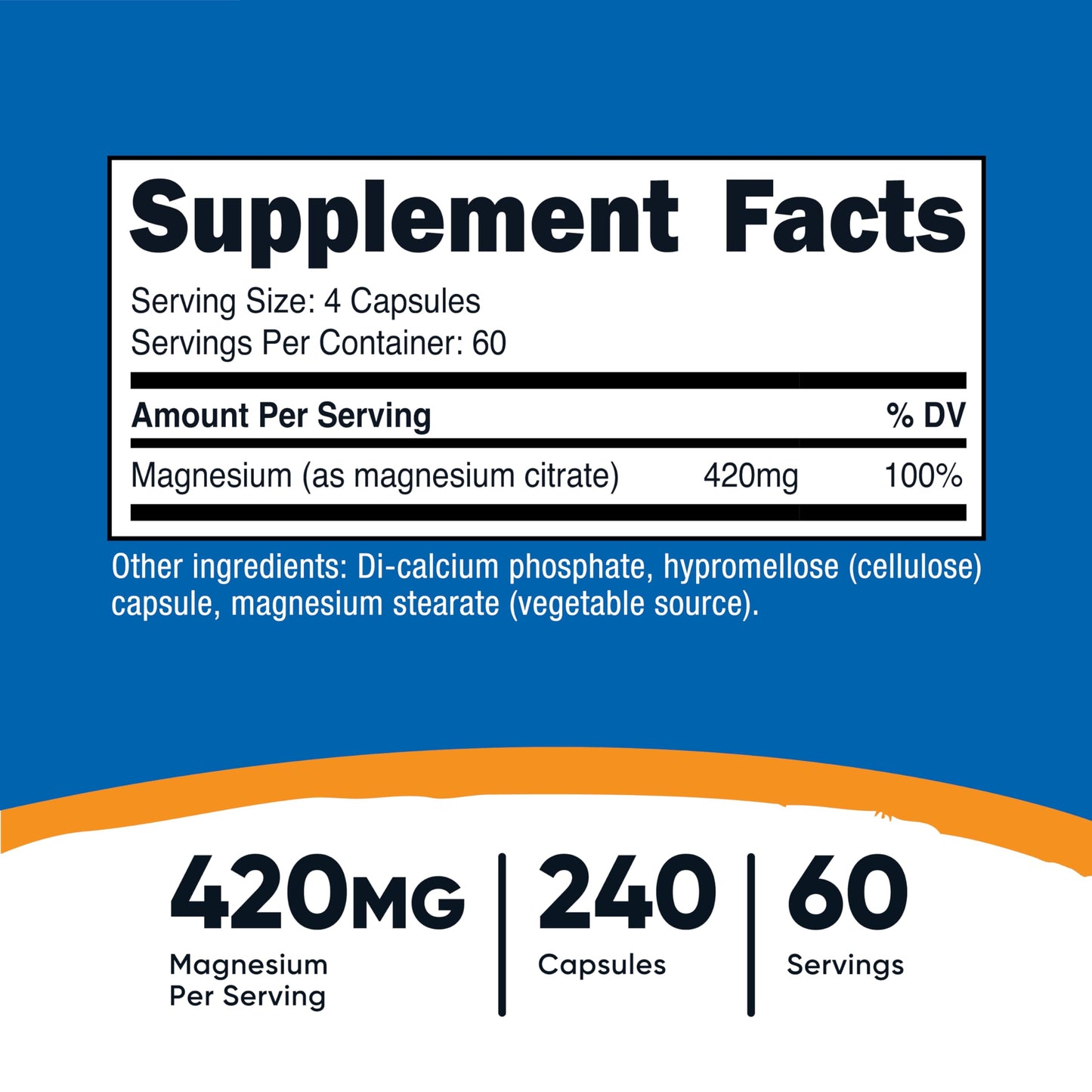 Nutricost Magnesium Citrate 420mg - 240 Veggie Capsules | 60 Servings