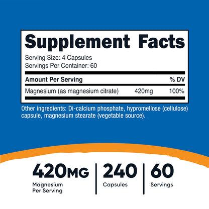 Nutricost Magnesium Citrate 420mg - 240 Veggie Capsules | 60 Servings