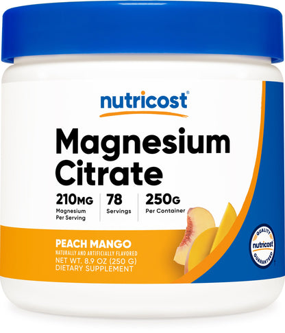 Nutricost Magnesium Citrate Powder – Peach Mango 250g | Non-GMO & Gluten Free