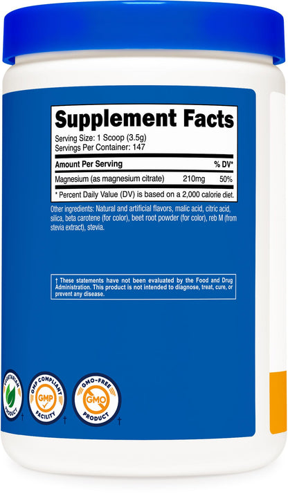 Nutricost Magnesium Citrate Powder Peach Mango 500 Gram – Non-GMO, Gluten Free, Made in USA