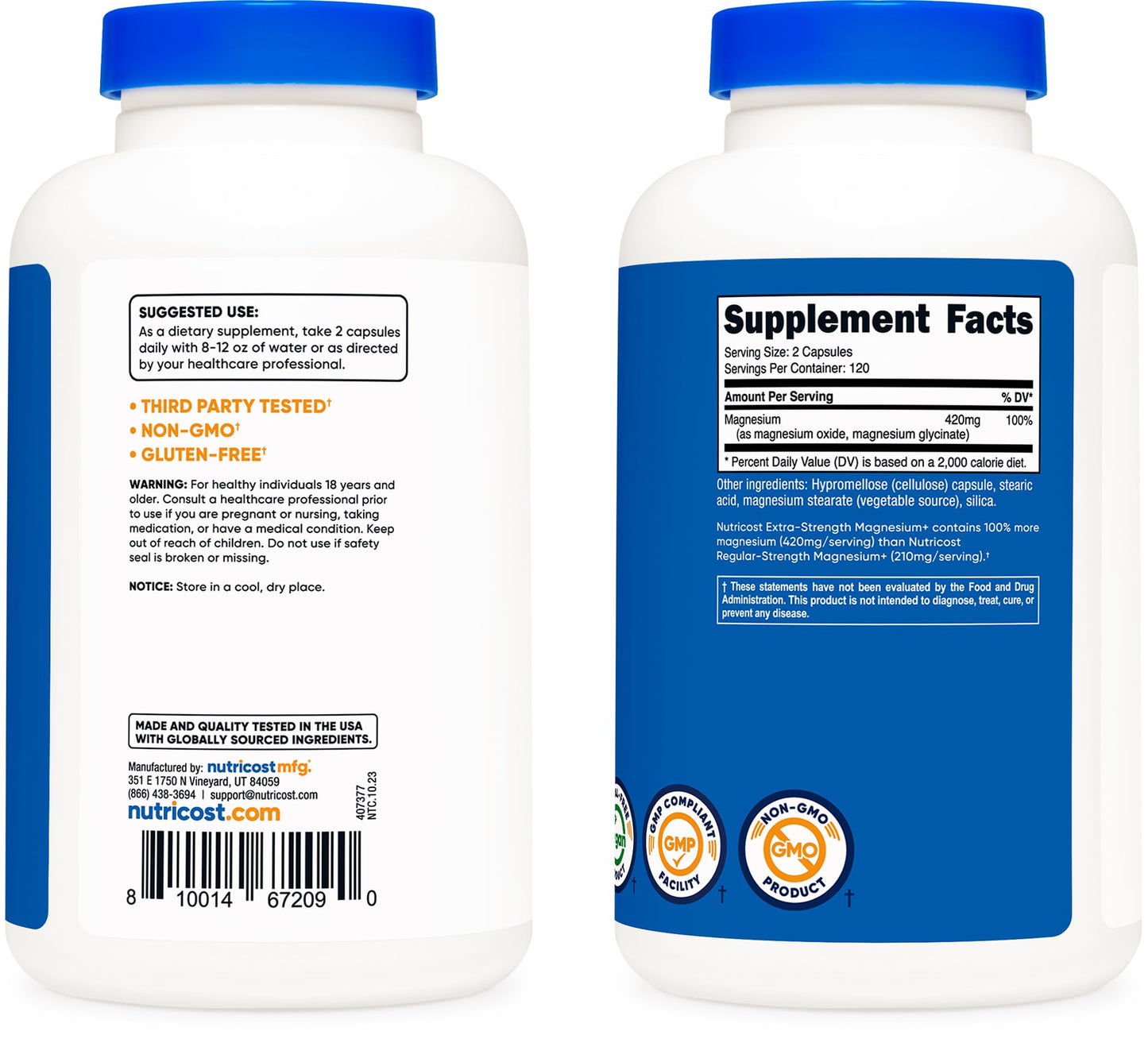 Nutricost Magnesium+ Extra Strength 420mg | 240 Capsules | 120 Servings