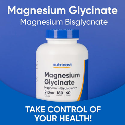 Nutricost Magnesium Glycinate Capsules - 180 Capsules, 210 mg per Serving, Gentle Absorption