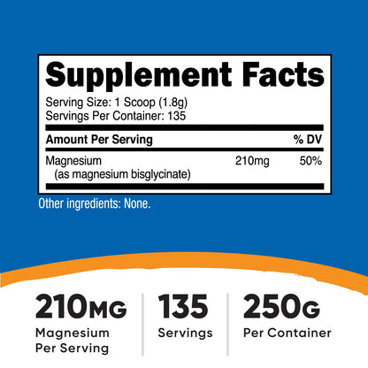 Nutricost Magnesium Glycinate Powder 250g – Unflavored, 210 mg per Serving