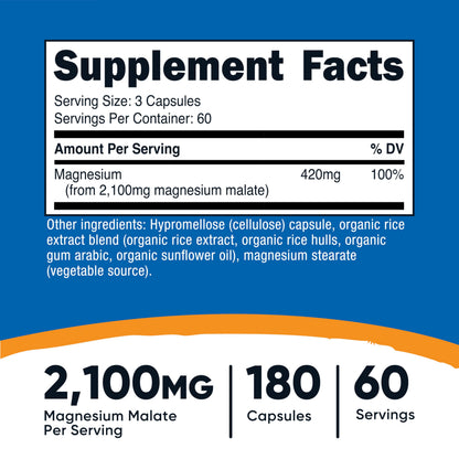 Nutricost Magnesium Malate 2100mg – 180 Capsules (Pack of 2) | Gluten Free, Non-GMO
