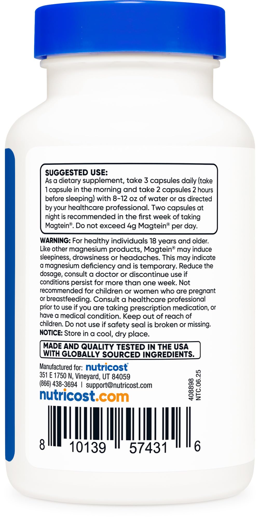 Nutricost Magtein Magnesium L-Threonate 2000mg, 90 Capsules – Gluten Free, Vegetarian