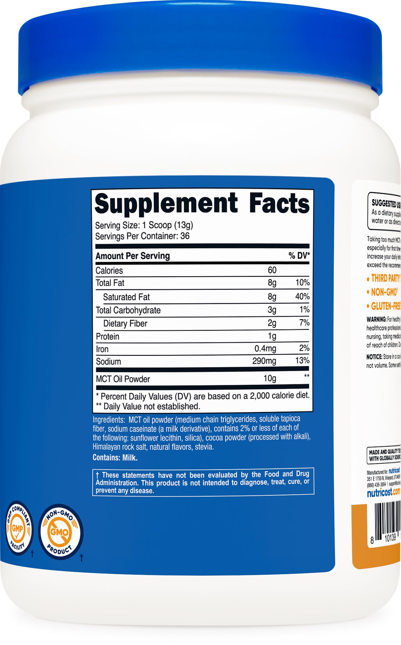Nutricost Premium MCT Oil Powder Salted Caramel (1 lb) - Keto, Ketosis, Ketogenic Diet