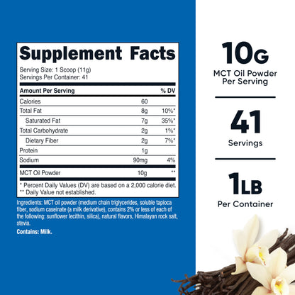 Nutricost Premium MCT Oil Powder Vanilla – 1LB | Keto, Zero Net Carbs, Non-GMO