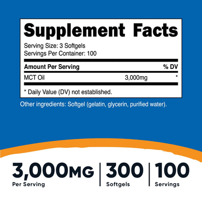 Nutricost MCT Oil Softgels 1000mg - 300 Softgels (3,000mg Serv) - Keto Friendly