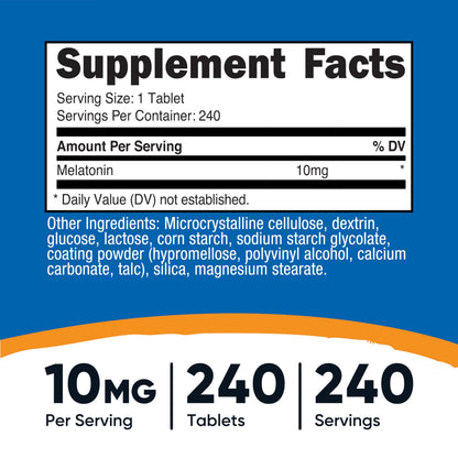 Nutricost Melatonin 10mg – 240 Tablets | Non-GMO, Gluten Free