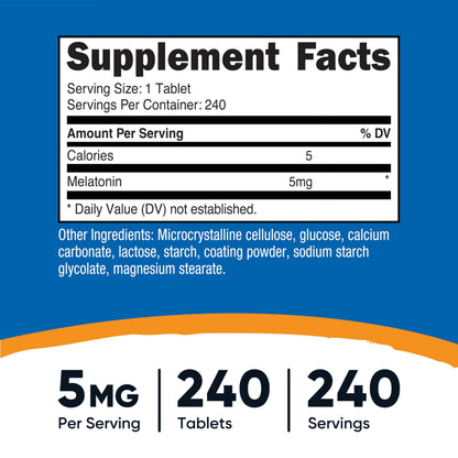 Nutricost Melatonin 5mg - 240 Tablets (Pack of 2) | Non-GMO, Gluten Free