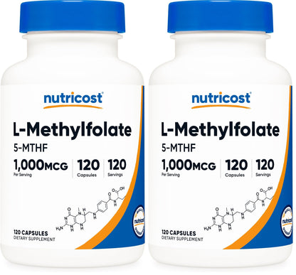 Nutricost Methylfolate 1000mcg – 120 Vegetarian Capsules (Gluten Free, Non-GMO) Pack of 2