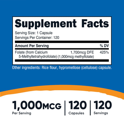Nutricost Methylfolate 1000mcg – 120 Vegetarian Capsules (Gluten Free, Non-GMO) Pack of 2