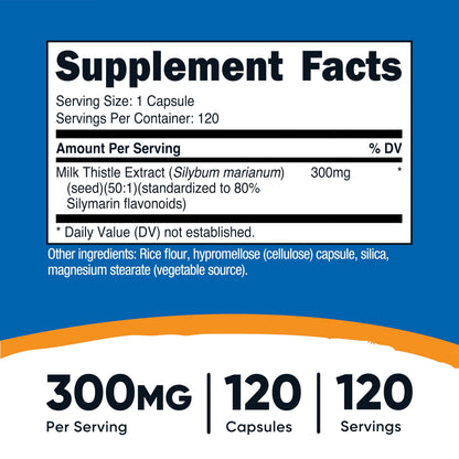 Nutricost Milk Thistle 300mg – 120 Capsules | Gluten-Free & Non-GMO