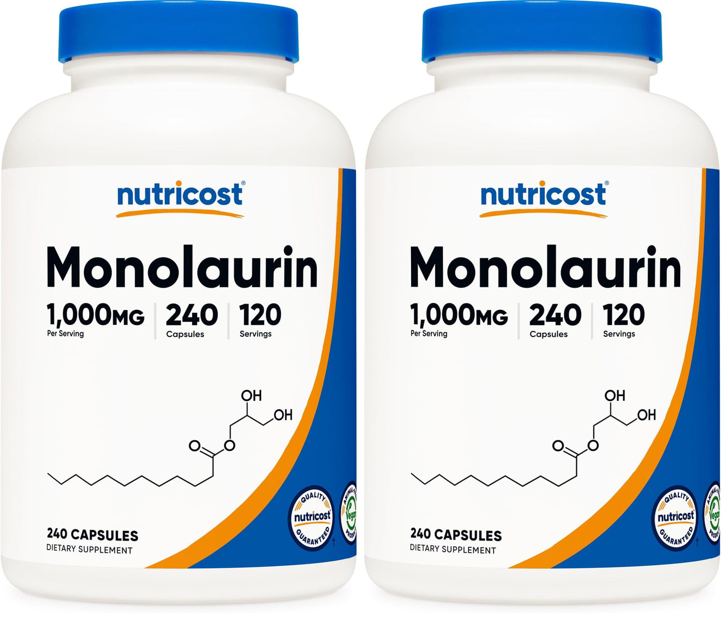 Nutricost Monolaurin 1000 mg - 240 Capsules, 120 Servings - Gluten-Free, Non-GMO, Vegan (Pack of 2)