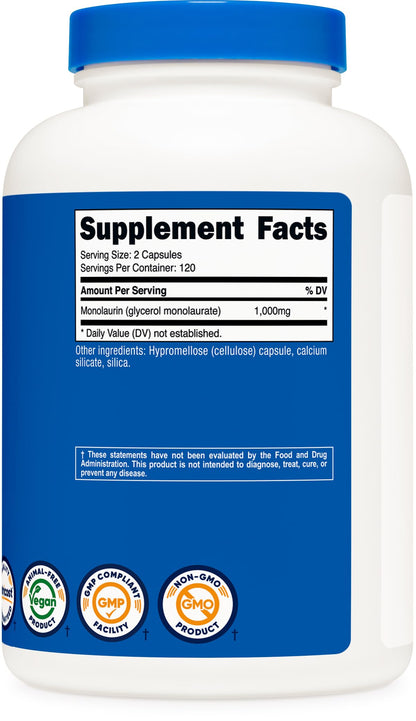 Nutricost Monolaurin 1000 mg - 240 Capsules, 120 Servings - Gluten-Free, Non-GMO, Vegan (Pack of 2)