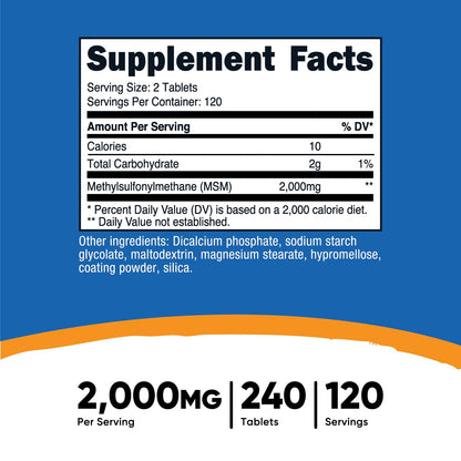 Nutricost MSM Tablets 2000mg per Serving – 120 Servings, 240 Tablets | Non-GMO & Gluten Free
