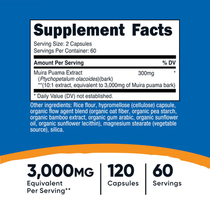 Nutricost Muira Puama Extract 3,000mg Equivalent | 120 Vegan Capsules