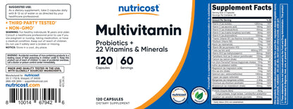 Nutricost Multivitamin with Probiotics – 120 Vegetarian Capsules | Packed with Vitamins & Minerals