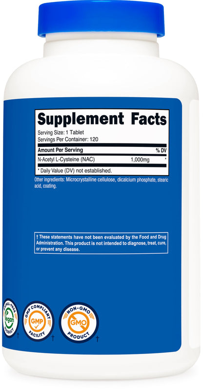 Nutricost NAC 1000 mg – 120 Vegan Tablets | GMO Free, Gluten Free