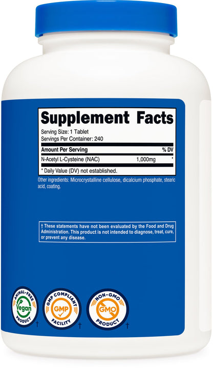 Nutricost NAC 1000 mg – Vegan, Gluten Free, GMO Free | 240 Tablets